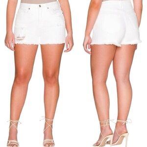 Good American 90s frayed hem shorts denim jean stretch white women 12